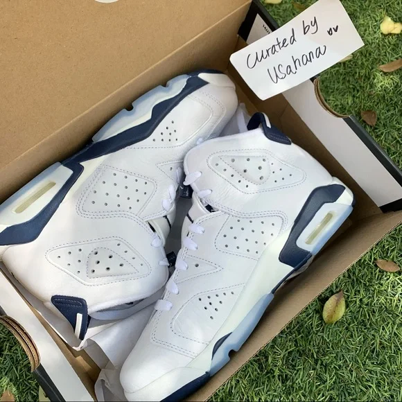 Nike Air Jordan 6 GS retro white Midnight navy shoes - Picture 2 of 5